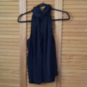 Banana Republic Black Ruched High Neck Button Sleeveless V Cutout Tunic Size SP